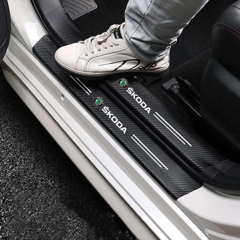 Carbon Fiber Car Door Threshold Sticker Auto Trunk Protective Strip For Skoda Octavia 2 3 Fabia Superb Rapid Kodiaq Karoq