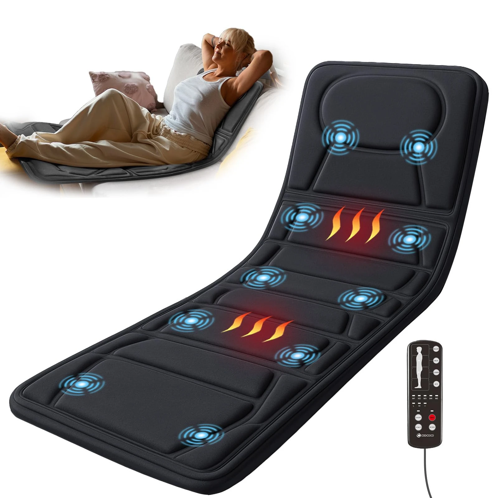 Full Body Massage Mat with Heat 10 Vibrating Motors for Bed Sofa Use 5 Modes 3 Intensities 4 Zones Upper Lower Back Heat Foldable 30min Auto-Off view 8