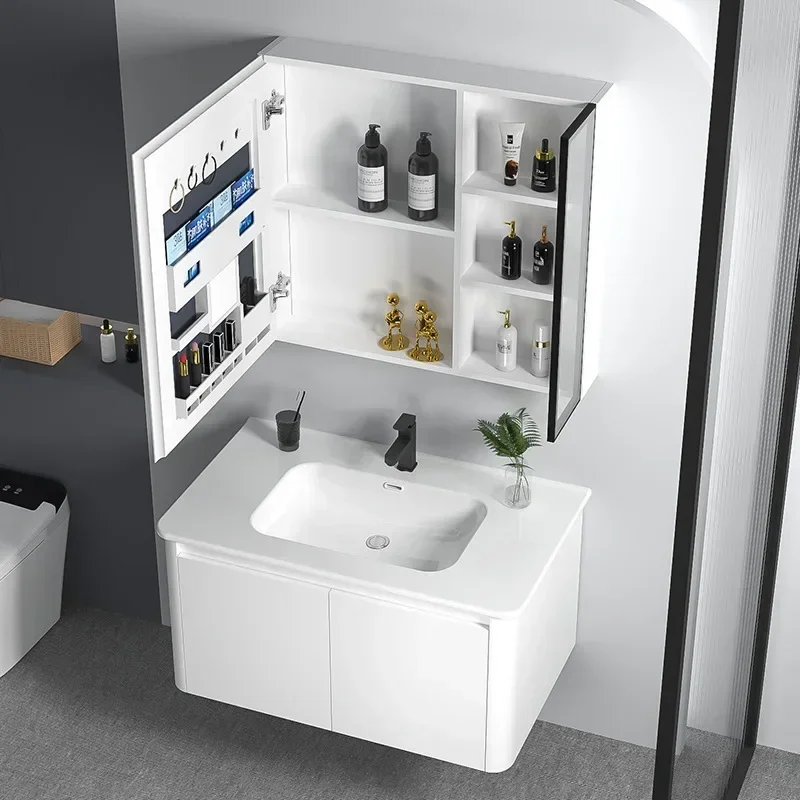 Bathroom Cabinet Space Aluminum Bathroom Vanity Cabinet With Slate Seamless Basin Mirror Integrated Washing Table Combination