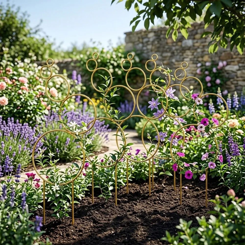Plant Trellis with Round Metal Construction for Climbing Flowers Vegetables and Vines in Outdoor Container and Bed Gardens
