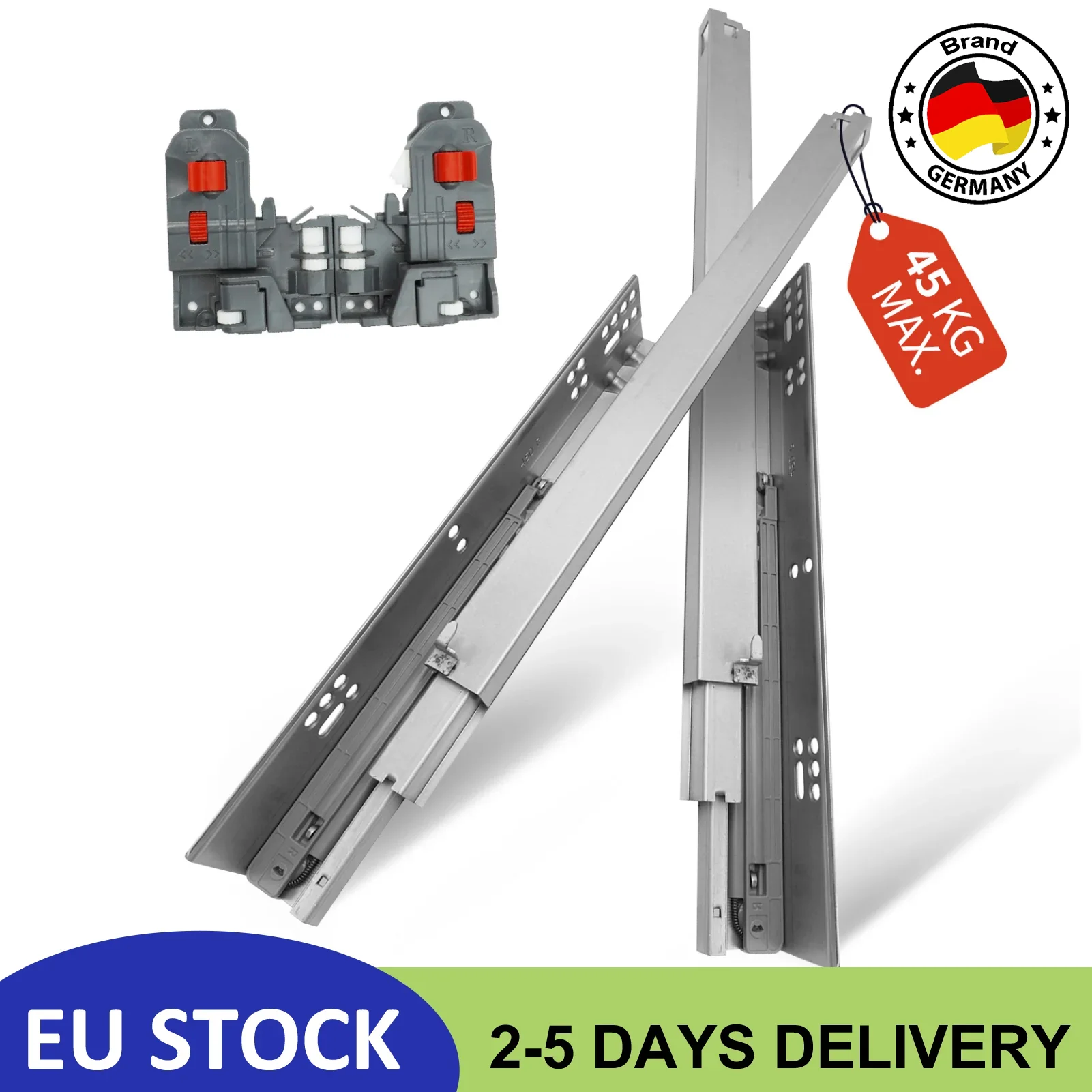 1 Paar/2 Stück Soft-Close Vollauszug-Schubladenschienen 300-450mm, Maximale Belastung 40kg, Präzise 3D-Einstellung, Bodenmontage