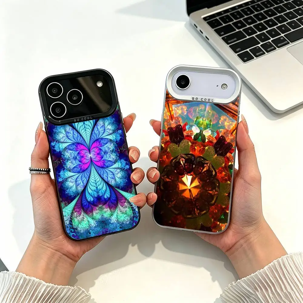 

Indian National Kaleidoscope Art Pattern Phone Case For iPhone 17,16,15,14,13,12,11 Plus,Pro Max,XS,White Silver phone case