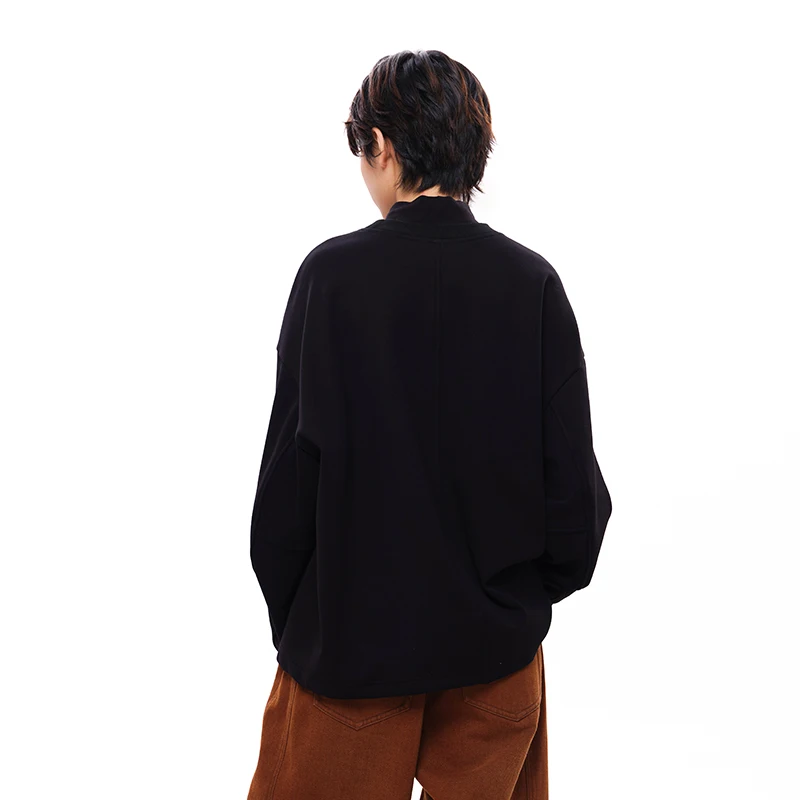MOVEUP Long Sleeved High Neck Sweatshirt Winter Patchwork Collar Character Embroidered Loose Fleece Top For Women 3EWD11470