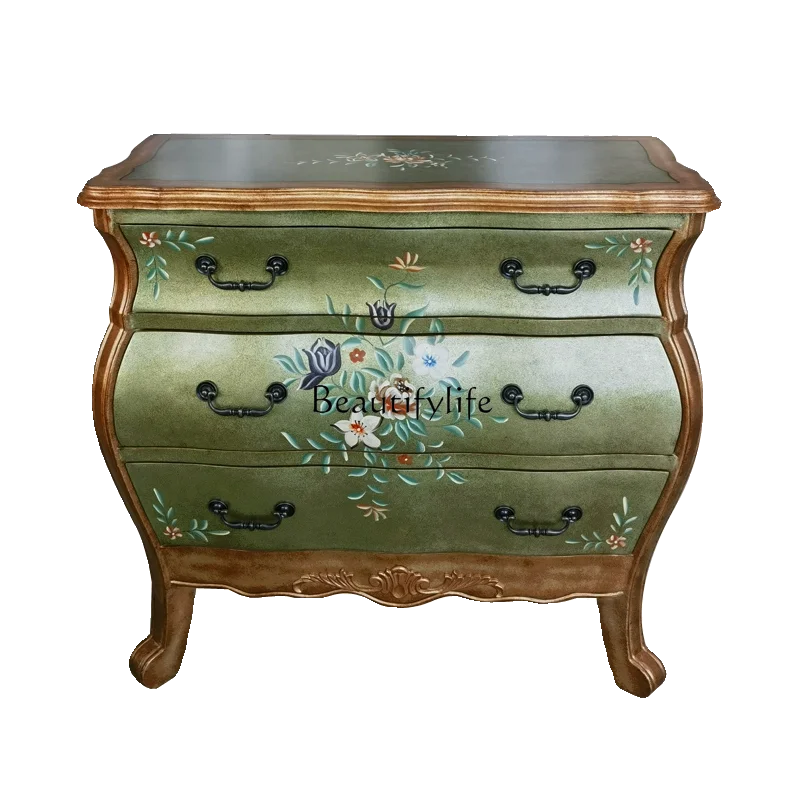 

French Green Vintage Vintage Painted Furniture Wave Cabinet Entrance Entrance Entrance Living Room Locker