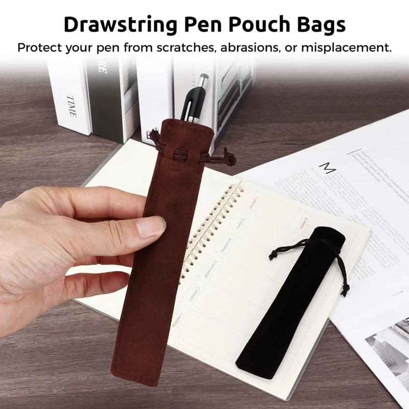 100Pcs Velvet Pen Pouch Bags, Drawstring Pen Sleeve Holders, 1.4X6.9In Single Pencil Bags, Multipurpose Pen Pouches