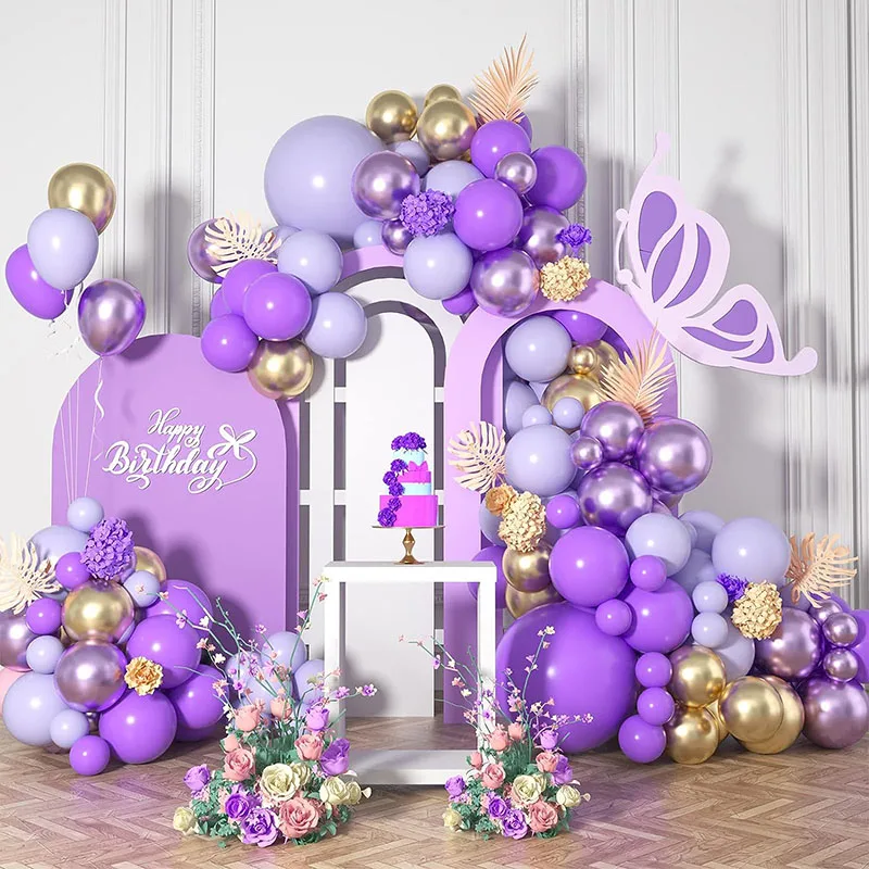 115Pcs Purple Gold Balloon Arch Garland Kit with Purple Maca Purple and Metallic Gold Balloons for Baby Shower Birthday Wedding