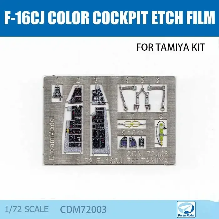 Dream Model Color cockpit etching film F-14A F-15C J-15 F-16CJ Su-27 1/72