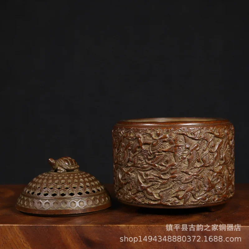 Pure Turtle and Crane Aromatherapy Brass Incense Burner Copper Furnace Ornament for Office Living Room Shop Study