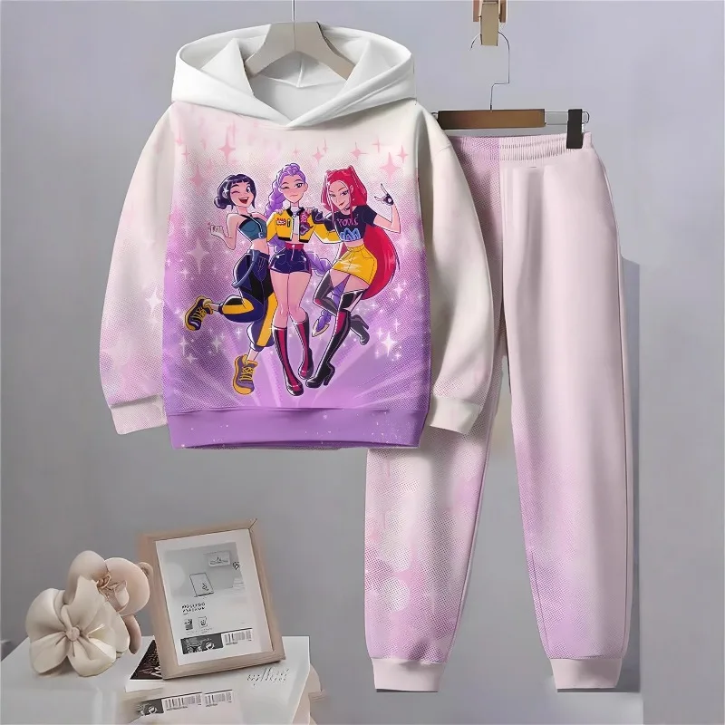

Kpop Demon Hunters Kids Rumi Mira Zoey Cosplay Coat Hoodie with pants set Costume Anime Hooded Tops Jacket Halloween Party