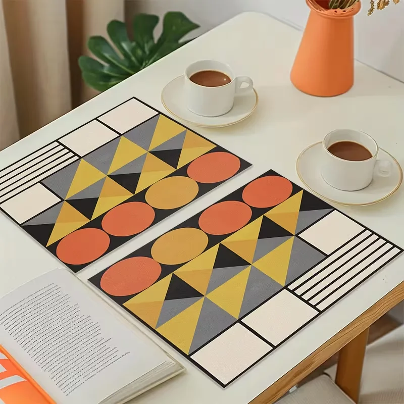 Geometric Triangle Circle Placemat Retro Warm Tone Abstract Pattern Table Mats Modern Minimalist Kitchen Dinner Table Decor