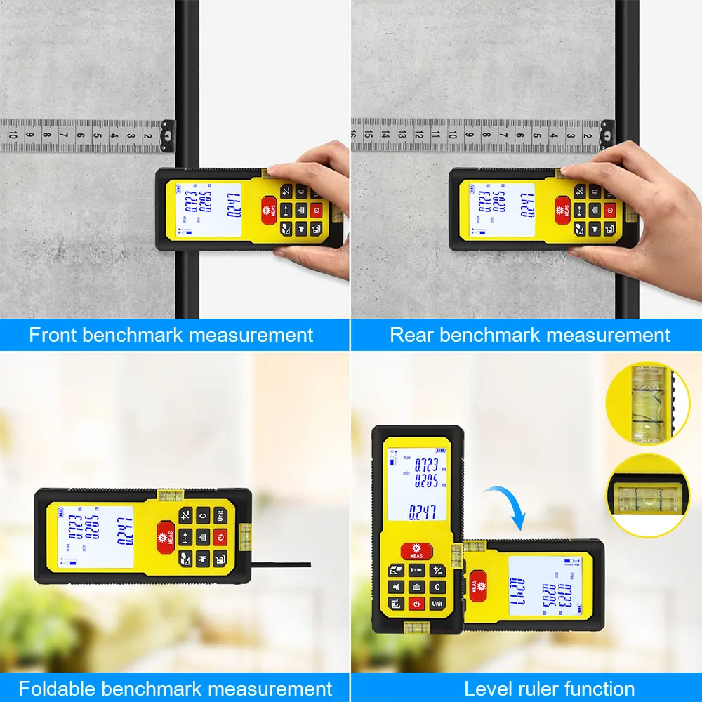 ในร่มความแม่นยํามือถืออิเล็กทรอนิกส์วัดระยะทางพื้นที่ปริมาตรอินฟราเรด Measurer เลเซอร์ระยะทางเลเซอร์ Rangefinder 50M