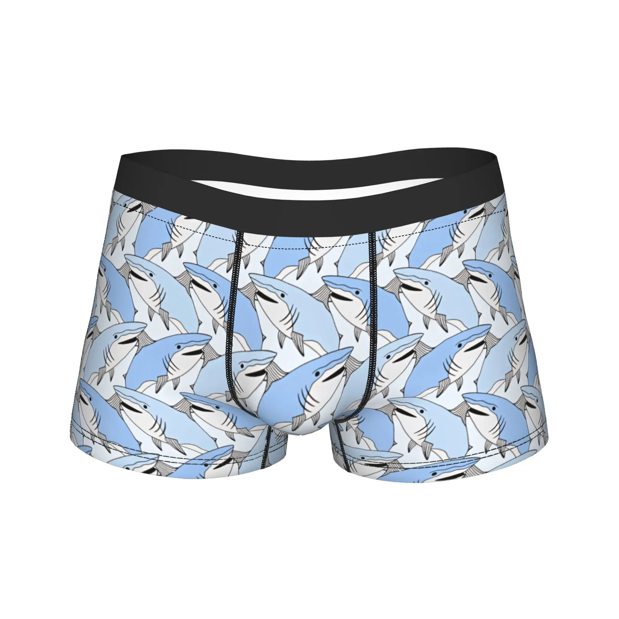 Cute sharks pattern Trunk  Pouch Underwear High Quality Printing Boxer Brief Comfortable Man Panties Plus Size 2XL
