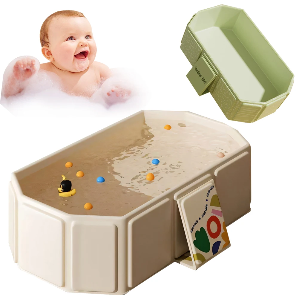 

Baby Bathtub for Infants To Toddlers Collapsible Toddler Bathtub with Drain Outlet Shower Basin