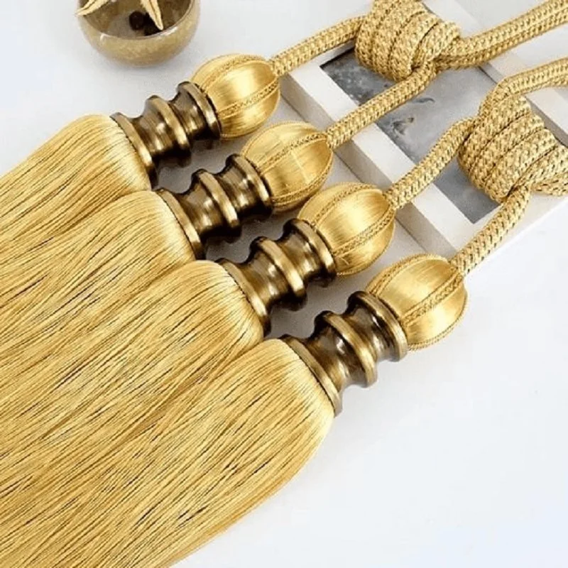4-Pack 1-Pair Villa Curtain Tie Cord Double Ball Zip Ties Binding Rope Tassel European Hook Curtain Fastener Straps