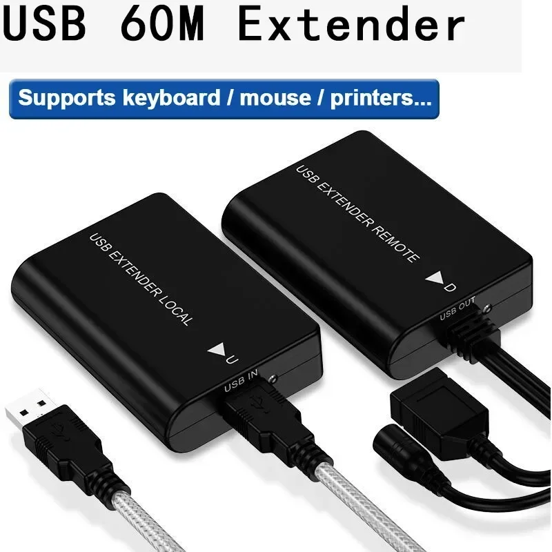 60m USB To RJ45 Cable Extender Converter Over Cat5e Cat6 Ethernet Cable for USB Flash Drive Mouse and Keyboard Printer SCANNER