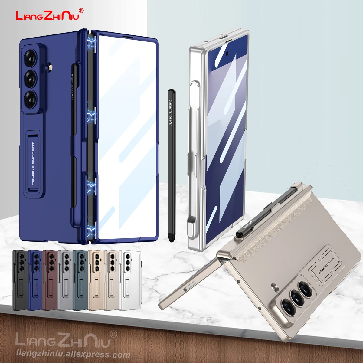 

(With Pen) For Samsung Galaxy Z Fold 7 Case Magnetic Hinge Pen Slot Folding Stand Screen Film Bezel One Piece 360 Hard Cover
