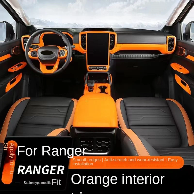 

For Ford Ranger 2023+ ABS Orange Car Center Shift Panel Steering Wheel Cover Decorative Strip Sticker Car Interior Accessories