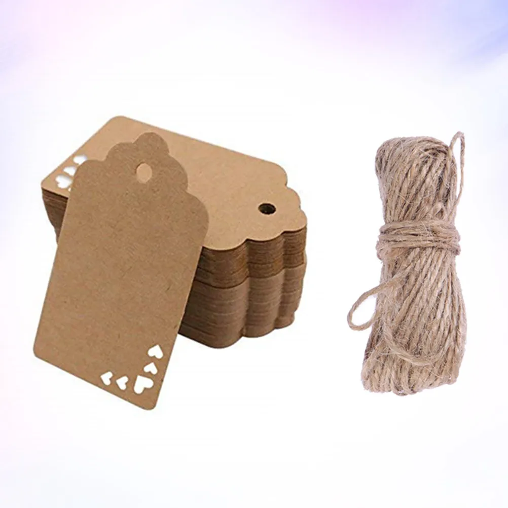 50Pcs Eco Friendly Kraft Heart Hanging Tags Blank Craft Cards with 5M Jute Rope for Scrapbooking Decoupage Gift