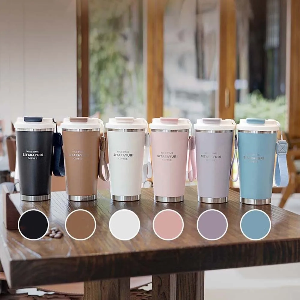 سعة كبيرة كوب ماء القهوة 304 الفولاذ المقاوم للصدأ جولة الفم تصفية زجاجة شاي حبل معلق TPR 560 مللي شرب كوب في الهواء الطلق #5