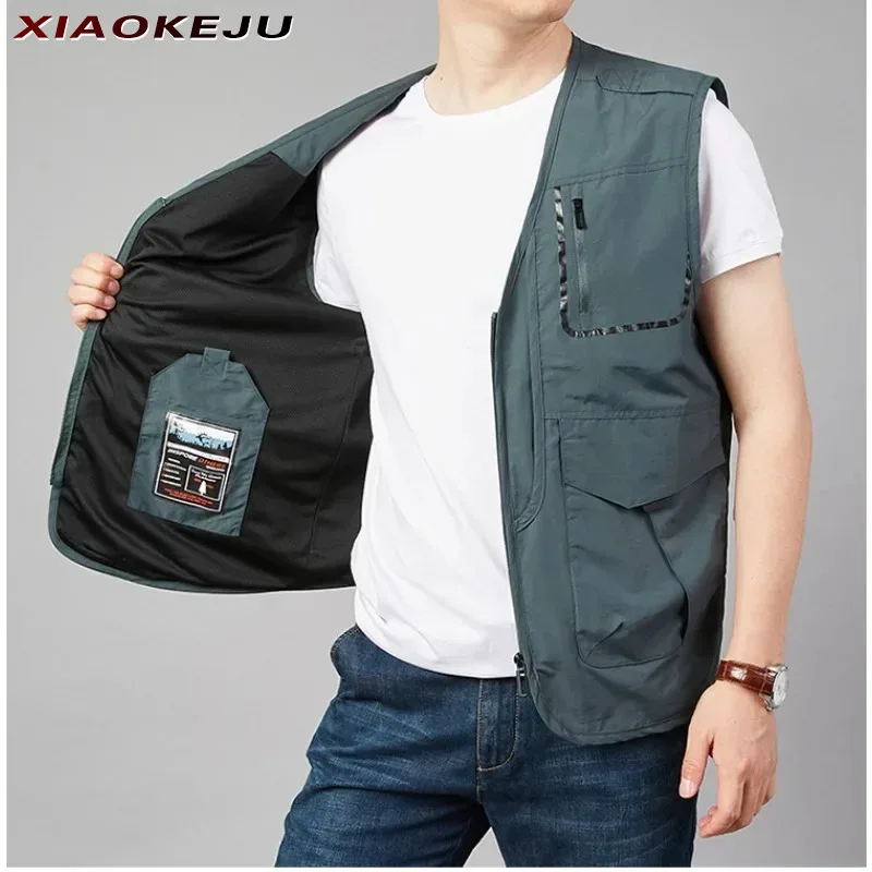 

Man Waterproof Sleeveless Men's Vest Hunting Clothing Camping Windbreaker Vintage Jacket Work Multipocket Luxury