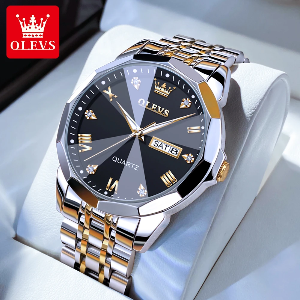 OLEVS Men's Watches Fashion Trend Quartz Wristwatch Original Waterproof Stainless Steel Watch for Man Date Week 2023 Top Sale