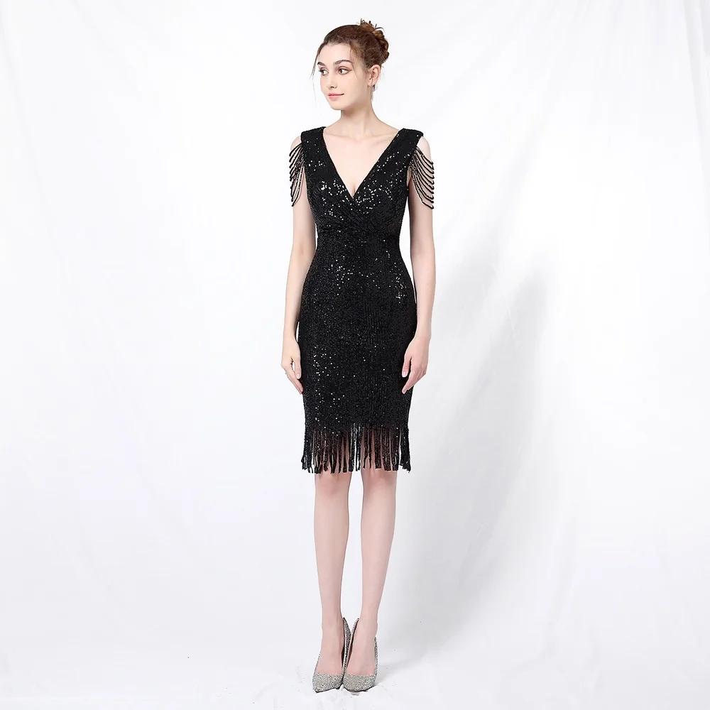 

Banquet Evening New Beaded Burning Flower Short Party Gathering Small Dress