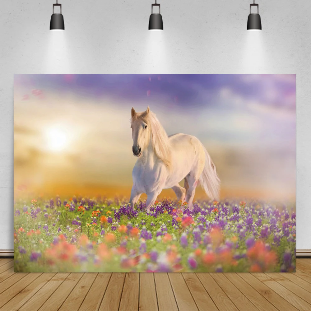 Running Horse Grassland Blue Sky Cloudy Scene Photozone Photography Background Photo Backdrop Photocall For Photo Studio Props