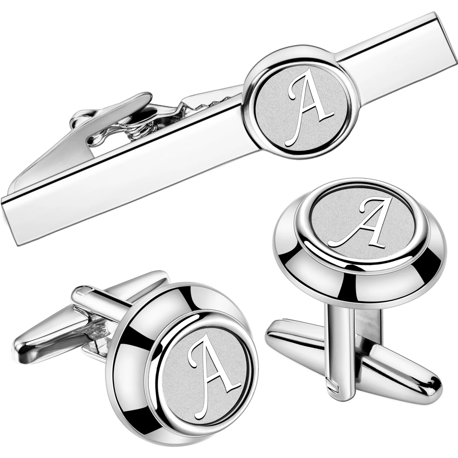 

HAWSON 2 inch Men's Personalised Initials Tie Clip and Cufflinks Set, Men's French Suit Shirts, Tie Accessories, Men's Gifts