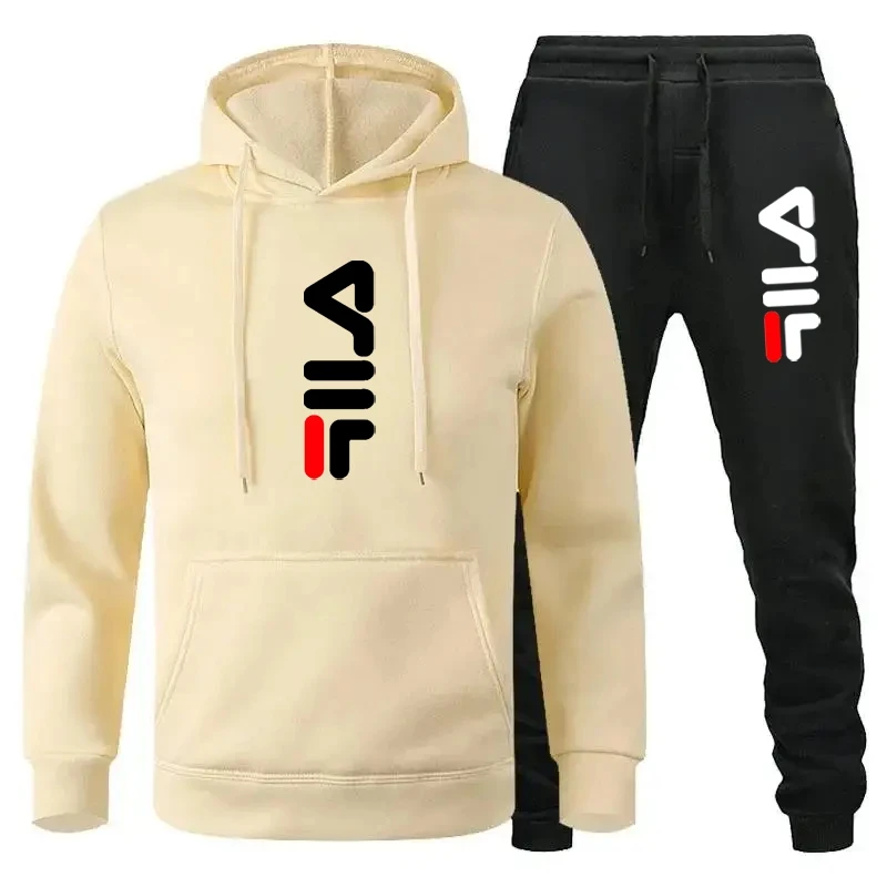 Tracksuit Sets Men\'s Casual Fleece Warm Hoodies Pants 2PCS Mens Long Sleeve Sport Suit Male Pullover Sports Clothing2024