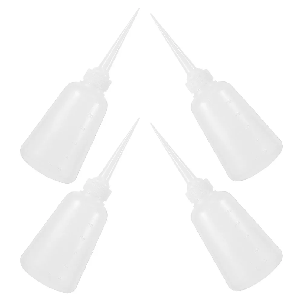 4pcs 300ml Engine Oil Dispensing Bottles PET Pointed Tip Squeeze Transparent Industrial Liquid Filling Glue Applicator White