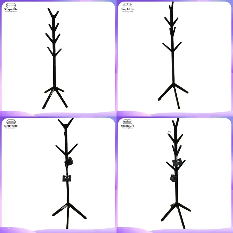 Wooden Coat Rack Stand Free Standing Hall Tree with 8 Hooks Stable Triangular Base Simple Assembly Clothes Hanger Organizer