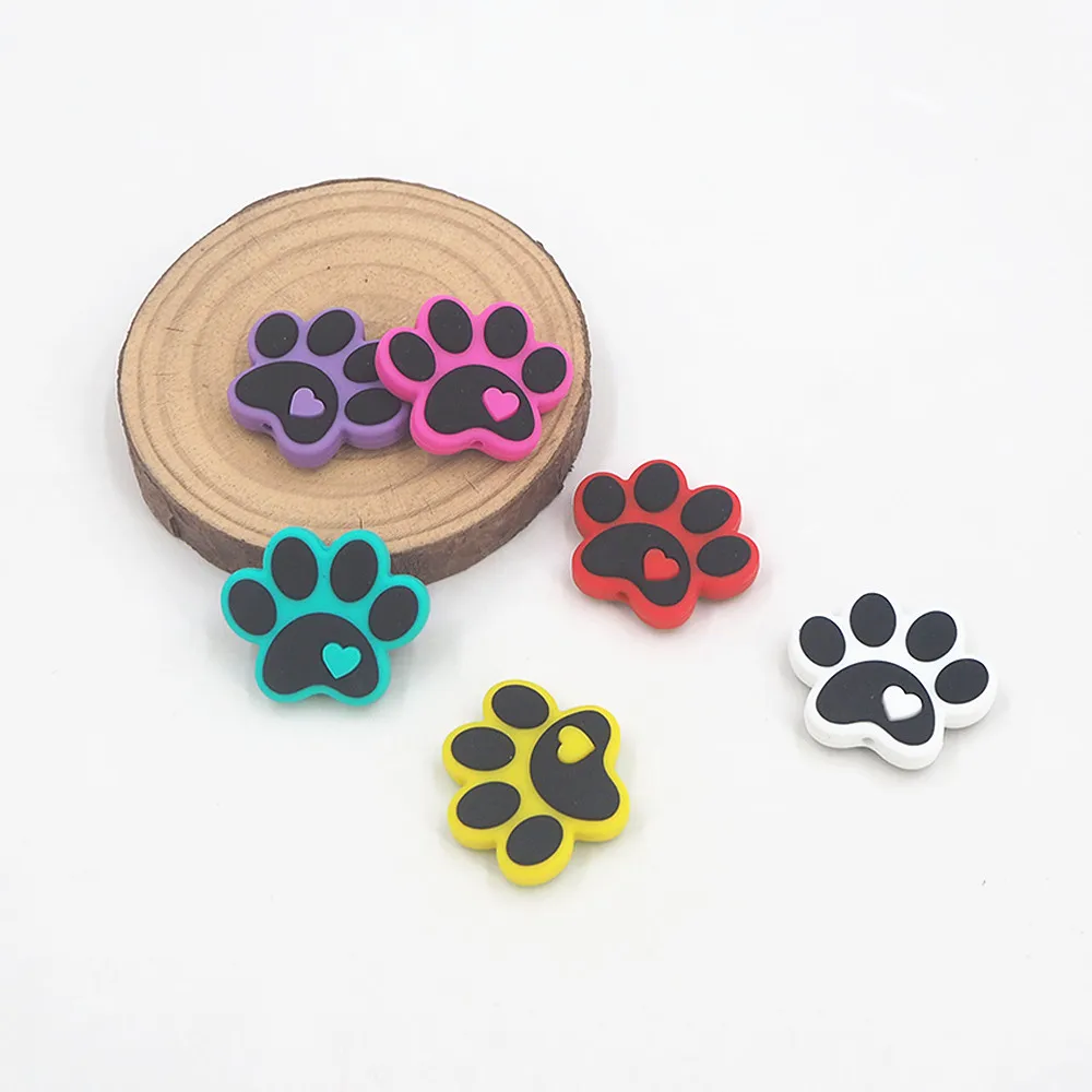 Chenkai 50PCS Cartoon Dog Paw Beads Silicone Charms Focal Beads For Beadable Pens Christmas Character Beads For Pacifier Chain