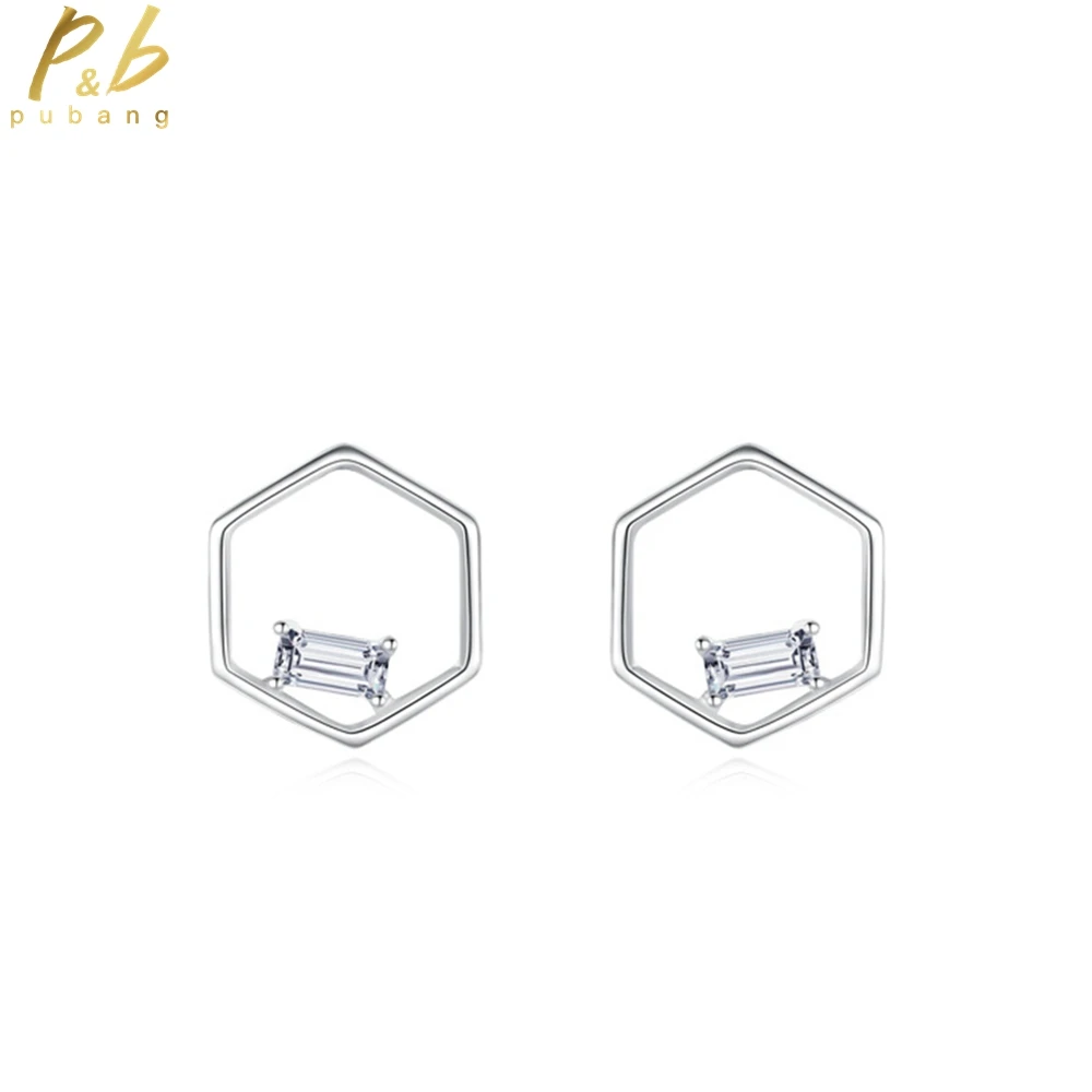 

PuBang Fine Jewelry Real 925 Sterling Silver High Carbon Diamond Simple Party Cocktail Stud Earrings for Women Gift DropShipping