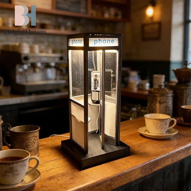 Retro Vintage Tall Phonebooth Lamp, Classic Telephone Booth Table Lamp With Warm LED Light, Phone Box Decorative Night Light B.H view 4