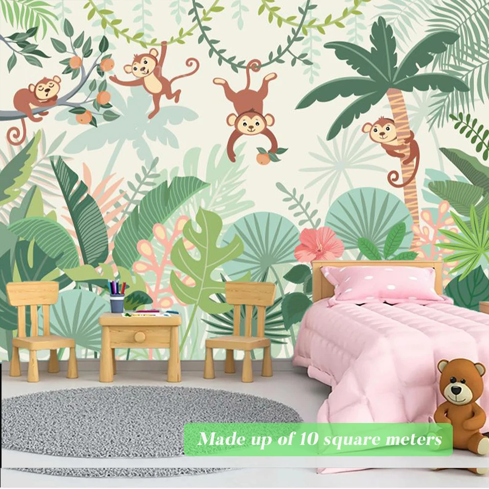 

Jungle Monkey Murals Children's Room Baby Room Decoration Wallpaper Cute Cartoon Animal Wall Painting Custom Any Size Wallpapers