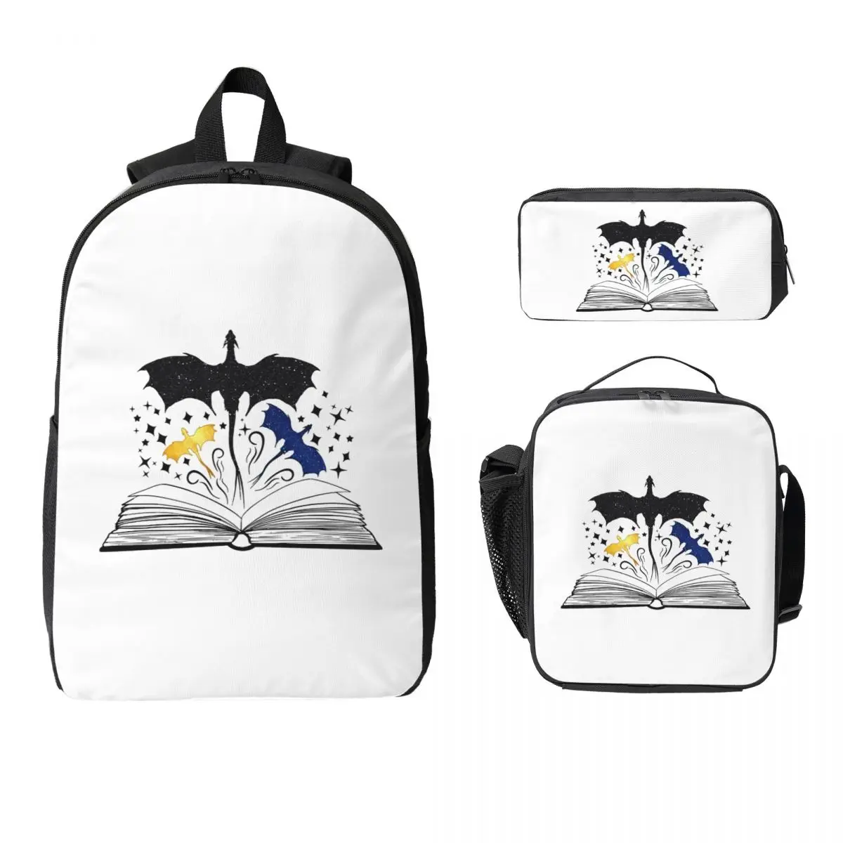 Fourth Wing And Iron Flame Dragons Book Backpack BookBag School Bag Computer Shoulder Bags 3ps Insulated Lunch Bag Pencil Case