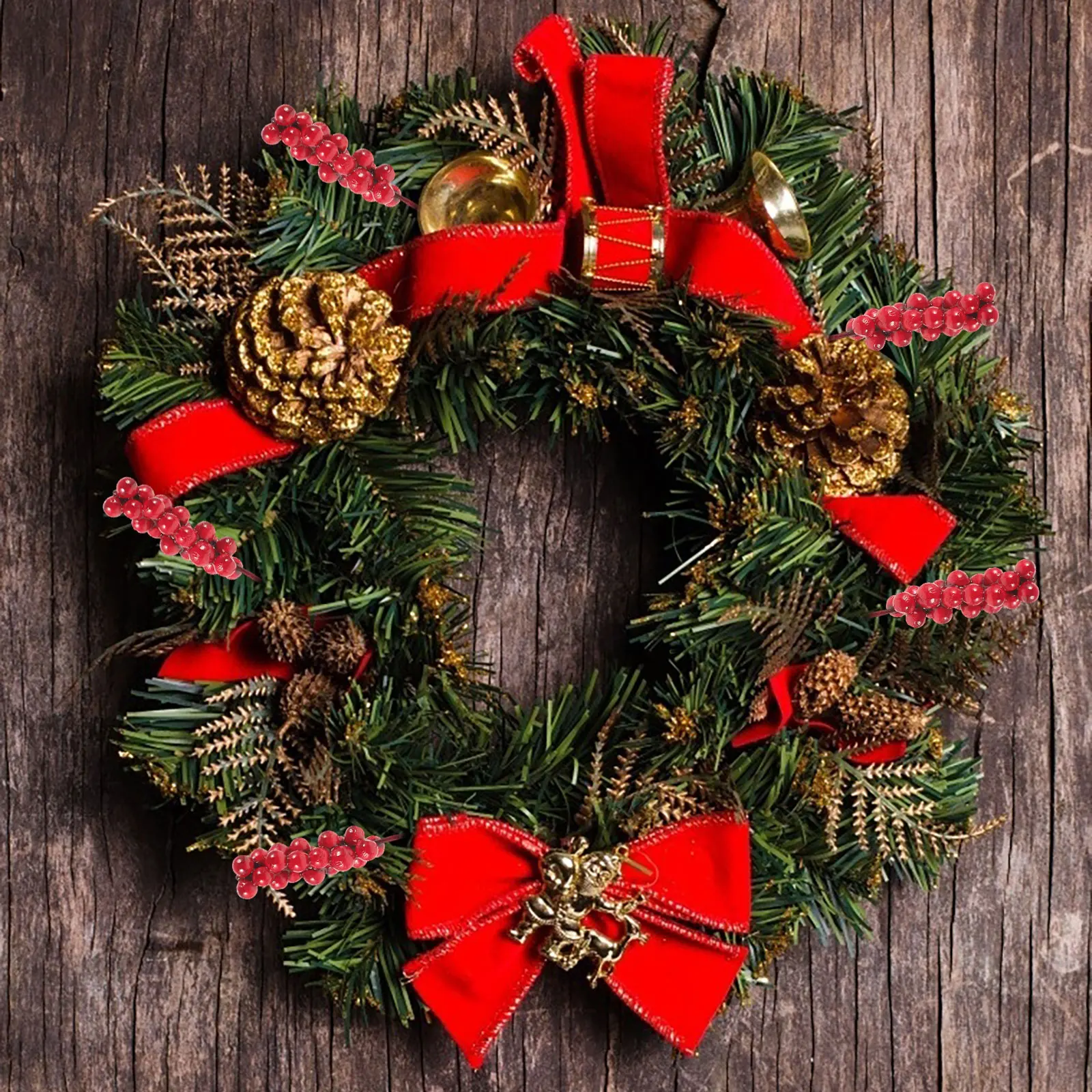 

50 Pcs Artificial Red Berries Stems Floral Picks Simulation Fake Berry Christmas