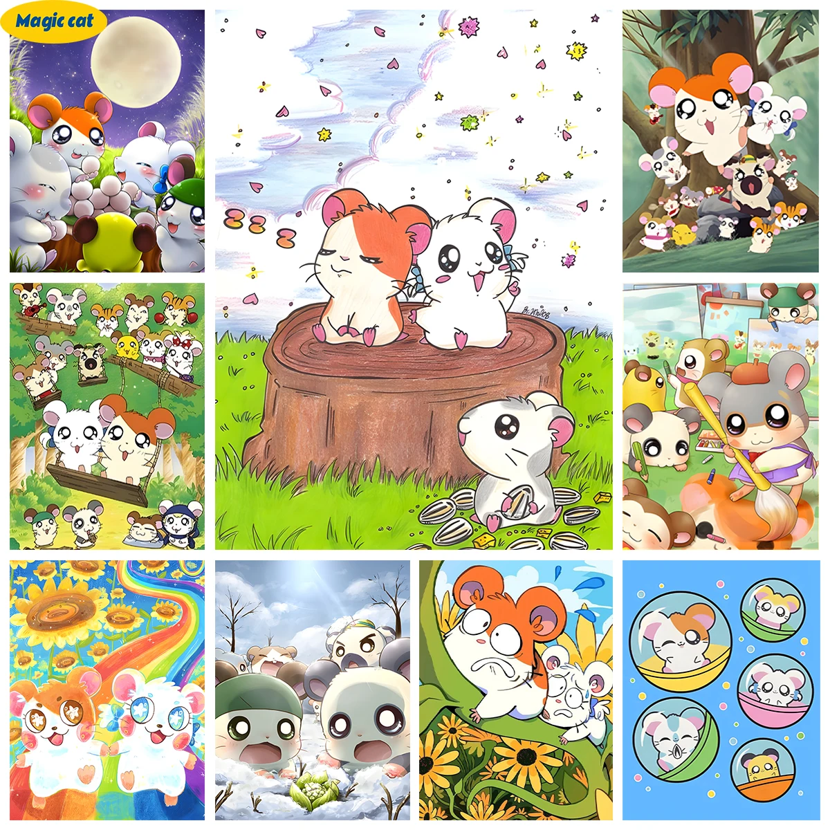 

H-Hamtaro 5D Diamond Painting Cute Hamster Picture Diamond Embroidery Cross Stitch Art Children's Handmade Gift Home Wall Decor