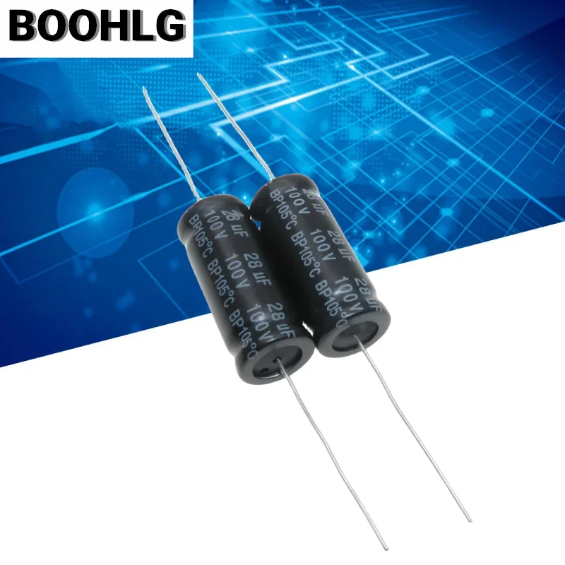 5PCS original high quality long life audio speaker audio frequency division axial stepless capacitor 100v 28uf 13X31mm