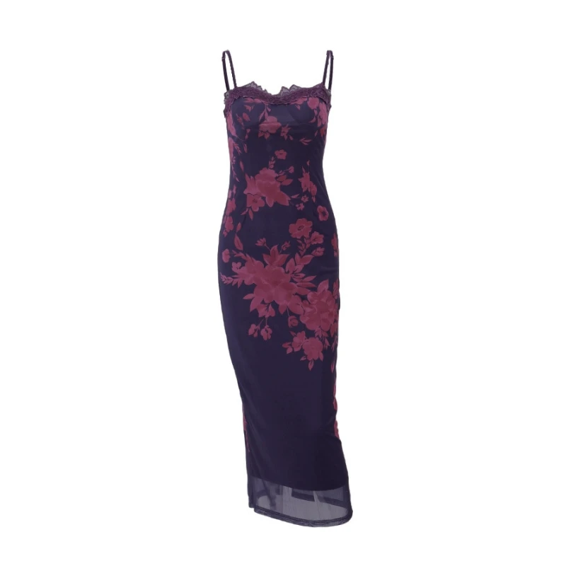 Back Slit Maxi Dress Women Lace Backless Streetwear Vintage Dress Purple  Floral Printed Vestidos De Mujer Tie Evening Clothing - AliExpress 200000345