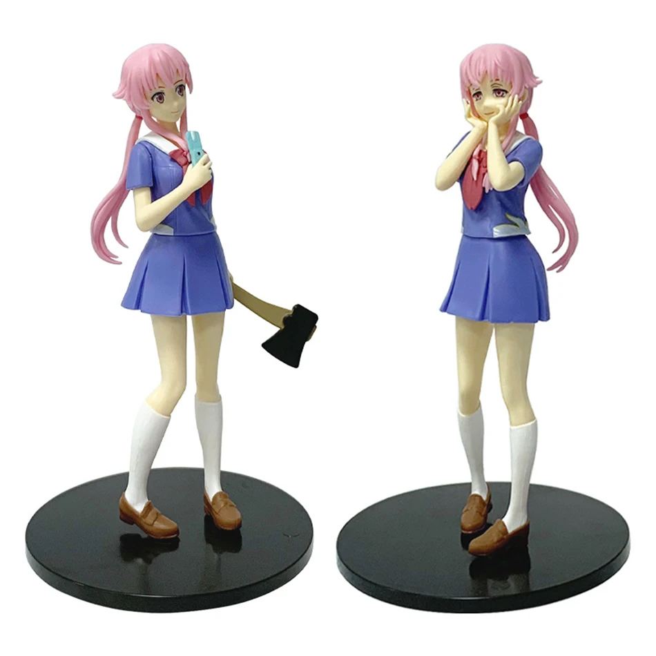 Hot 17cm Future Diary Mirai Nikki Gasai Yuno Anime Uniform Dress Standing Posture Action Figure Model Desktop Toy