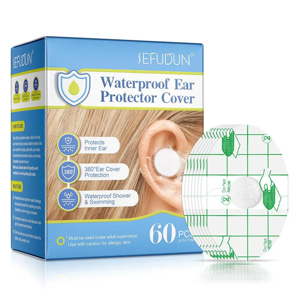 60Pcs Waterproof Ear Stickers 360 Degree Inner Ear Protection Disposable Ear Protector Cover For Baby Shower Swimming Care