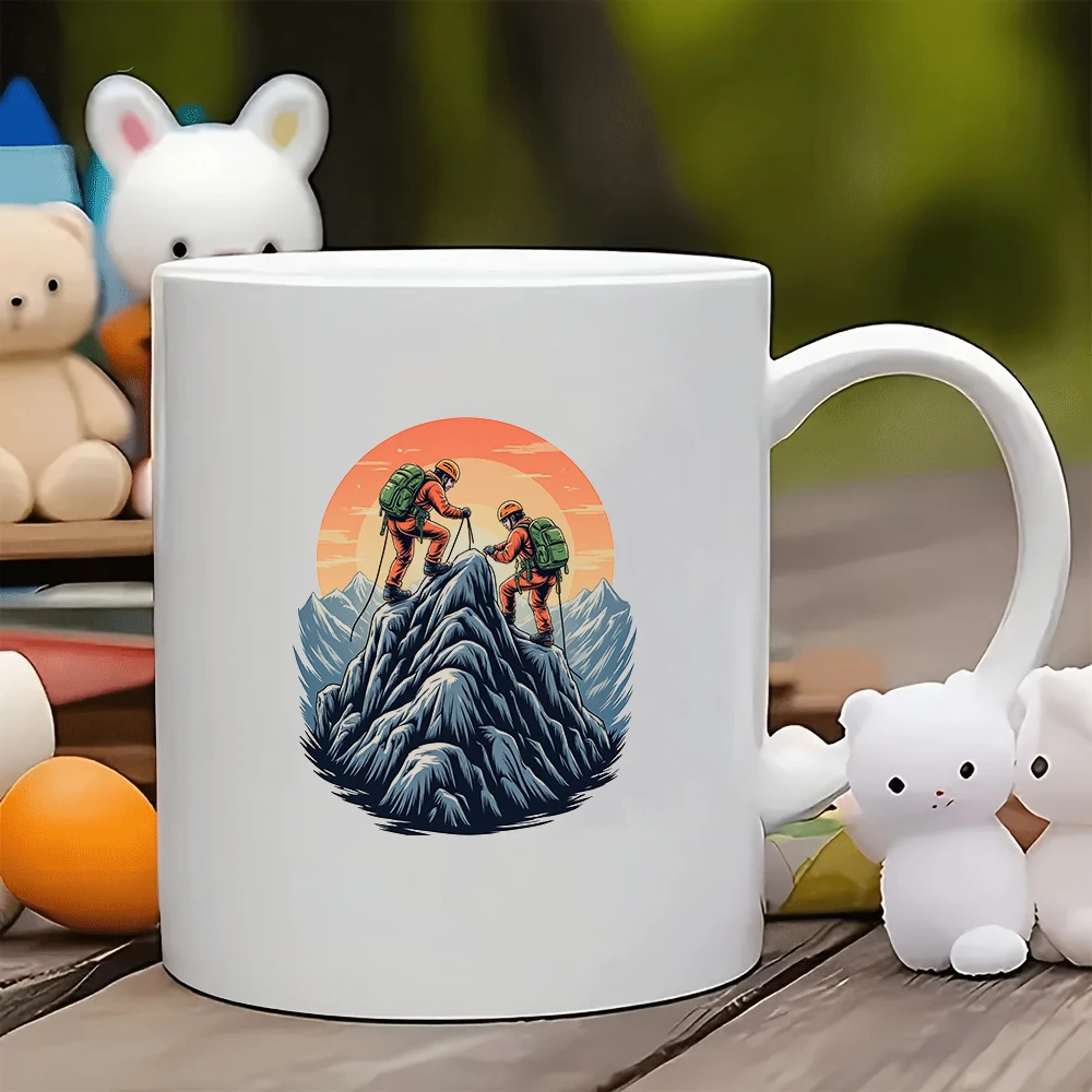 11온스 만화 등산가 머그컵 + 야외 모험 보온컵 가족을 위한 완벽한 크리스마스 선물 사무실 필수품 컵