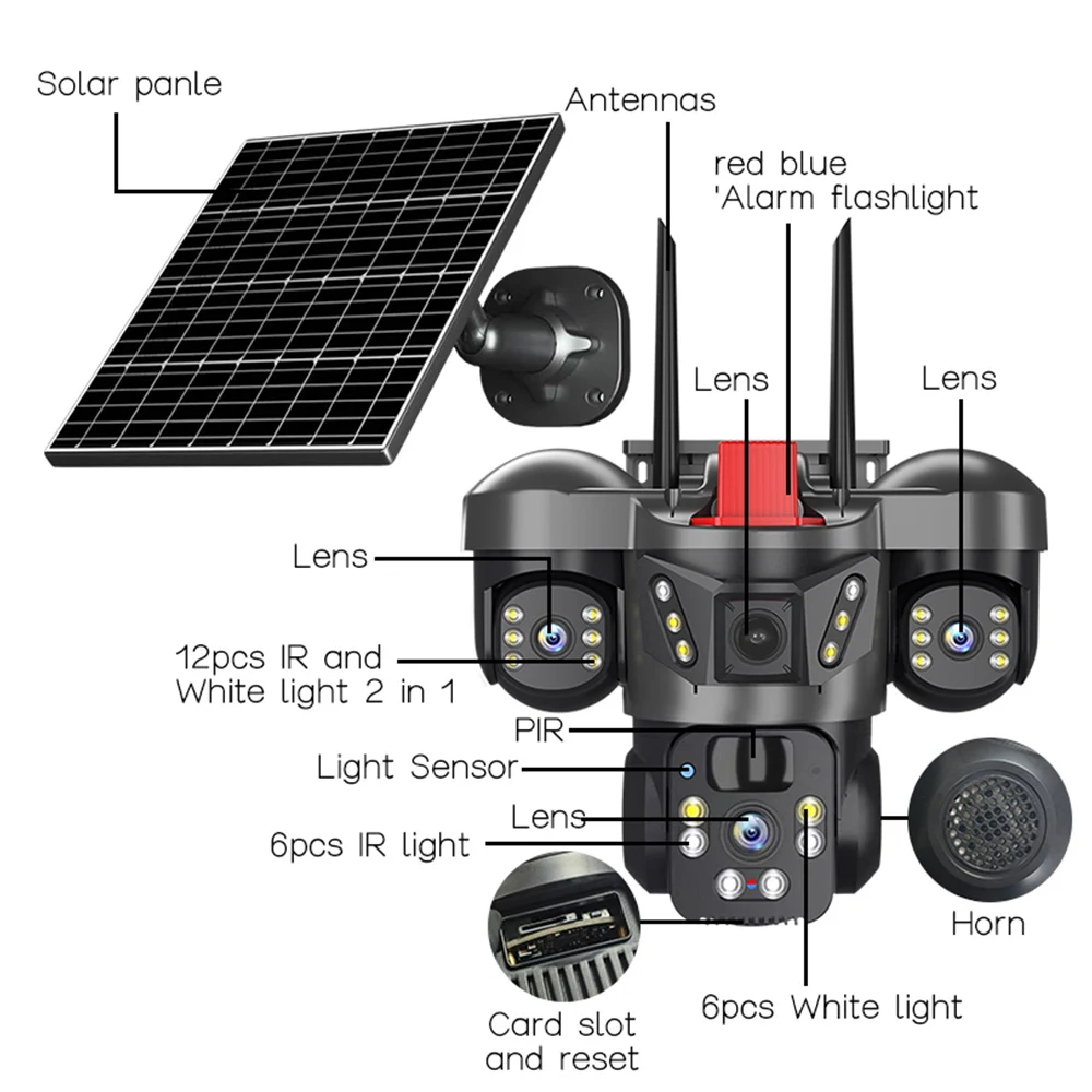 كاميرا DIFANG Solar & 4G PTZ، شاشة 8K 15MP 3 شاشات، 360 درجة ° عرض، تكبير 10X، لا حاجة إلى WiFi، CCTV للأمن الخارجي المقاوم للماء #3