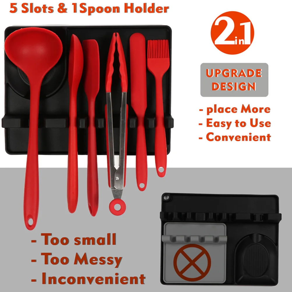 

1Pcs Silicone Spoon Rest Multipurpose Kitchen Cutlery Rack Non-Slip Tableware Storage Holder for Spatula Ladle Rolling Pin Soup
