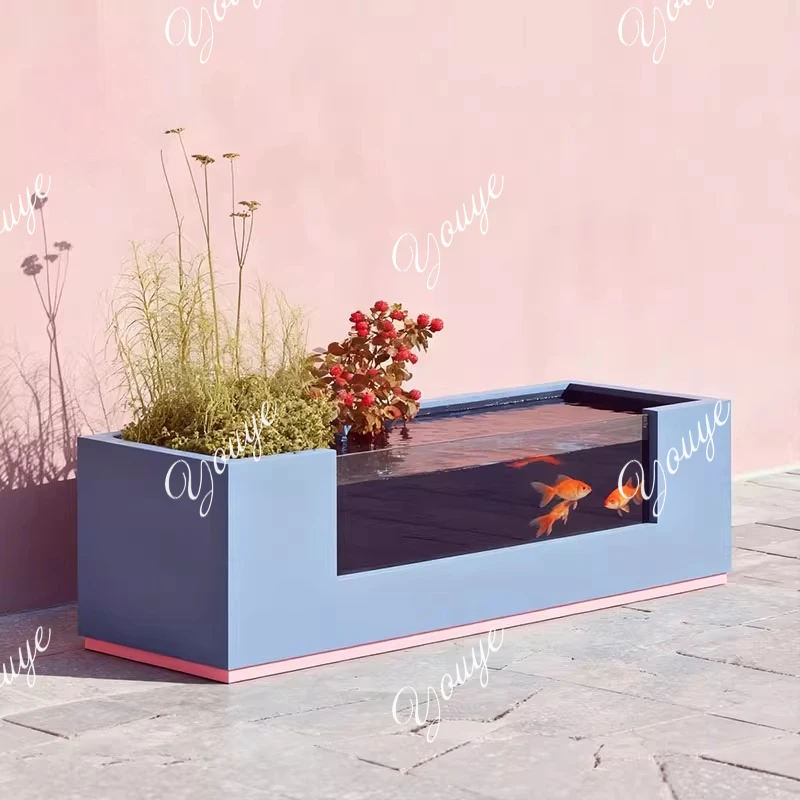 Stainless steel metal glass balcony ecological fish tank swamp circulating water filter garden fish pond creative water feature