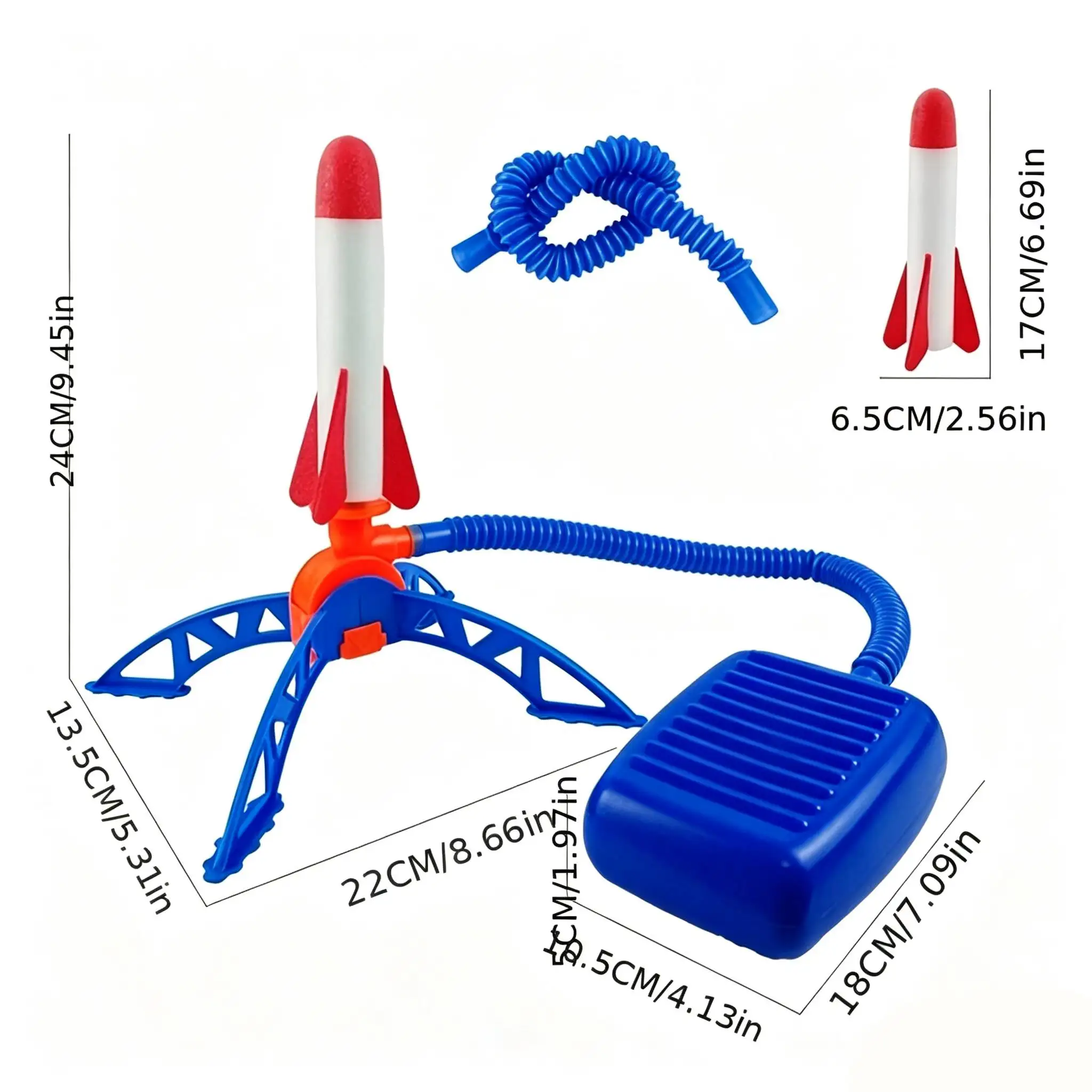 Outdoor rocket kit, equipped with 3 rocket launchers with lights, pneumatic jump launchers, and picnic hand components view 5