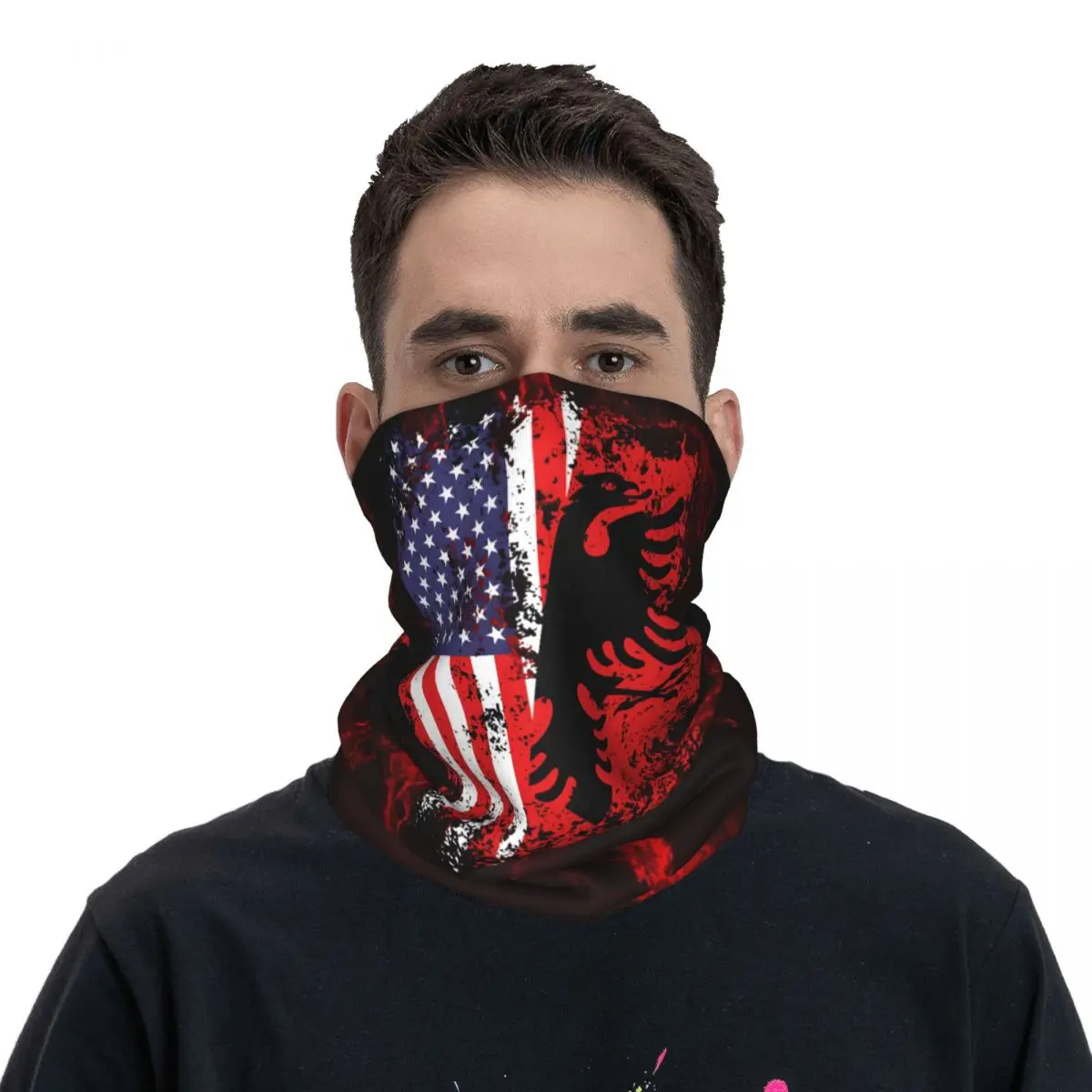 Patriotic Albanian Eagle Bandana Neck Cover Motocross Face Scarf Cycling Scarf Hiking Unisex Adult Winter