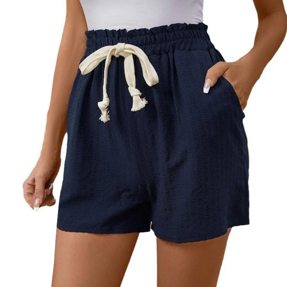 

Summer Women Shorts Drawstring Shirring Loose Pockets Above Knee Length Mini Shorts pantalones cortos mujer