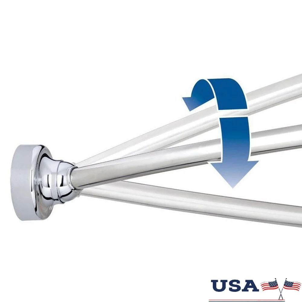 

Регулируемый изогнутый карниз для душа 60 дюймов из нержавеющей стали, двойная конструкция, экономия места, простая установка, аксессуар для ванной комнаты